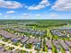 High angle view of a vibrant residential neighborhood, showcasing community pools and manicured lawns at 3833 Villamore Ln, Odessa, FL 33556