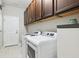 Laundry room equipped with modern, stainless-steel washer and dryer units and cabinetry at 3833 Villamore Ln, Odessa, FL 33556
