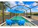 Beautiful backyard pool with screened enclosure, clear water, and fun elephant shaped water features at 3833 Villamore Ln, Odessa, FL 33556