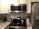 Modern kitchen with stainless steel appliances and granite countertops at 411 Locklie St, Dunedin, FL 34698