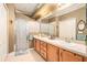 Bathroom with double sink vanity, and tiled shower at 6041 Sandhill Ridge Dr, Lithia, FL 33547