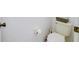 A close-up of the white toilet in the bathroom with toilet paper roll and basket on top for functionality at 637 Kensington Lake Cir, Brandon, FL 33511