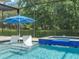 Screened in pool area with in-ground spa and clear blue swimming pool at 6905 Arabian Rd, Odessa, FL 33556