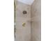 The tiled shower features neutral tile and gold fixtures at 1441 S Hercules Ave, Clearwater, FL 33764