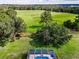 Expansive backyard featuring a sparkling pool with screened enclosure overlooking a lush green landscape at 18168 Clearview Dr, Brooksville, FL 34604