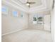 Bedroom with neutral paint, carpet, and tray ceiling at 18203 Tivoli Ln, Lutz, FL 33558