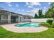 Backyard features a sparkling pool with a screened enclosure and plenty of space for outdoor entertaining at 18203 Tivoli Ln, Lutz, FL 33558