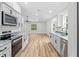 Modern kitchen with white cabinets, stainless steel appliances, and granite countertops at 19275 Wildwood Dr, Brooksville, FL 34601