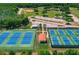 Aerial view of well-maintained tennis courts surrounded by lush greenery and recreational areas at 3026 Cedaridge Dr, Tampa, FL 33618