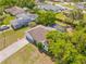 Aerial view of a home with a driveway, lawn and trees. Neighboring properties are also seen at 3485 Dothan Ave, Spring Hill, FL 34609