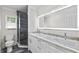 Elegant bathroom features a double vanity, stylish shower, and modern fixtures at 3663 Berger Rd, Lutz, FL 33548