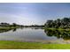 Beautiful lake view with lush green surroundings, reflecting a serene and picturesque landscape on a sunny day at 6648 Castle Green Pl, Zephyrhills, FL 33541