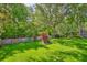 Lush green backyard featuring a wooden fence and vibrant landscaping at 8213 Swann Hollow Dr, Tampa, FL 33647