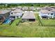 Aerial view of a home and backyard with a fenced perimeter, screened porch and pool at 12646 Oak Hill Way, Parrish, FL 34219