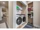 Neat laundry area with new washer and dryer, wire shelving, and stylish rug accent at 3210 W Horatio St # 9, Tampa, FL 33609