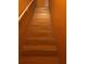Stairway with wooden stairs and brown walls at 7192 E Bank Dr, Tampa, FL 33617