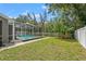 This property boasts a spacious backyard featuring a screened pool area, perfect for outdoor enjoyment at 10032 Basin St, New Port Richey, FL 34655
