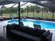 Relaxing screened-in pool area with comfortable seating and lush greenery in the background at 12411 Brookside St, Spring Hill, FL 34609
