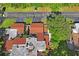 Bird's eye view shows well-maintained roofs, landscaping and community layout in this residential neighborhood at 2095 Sunset Point Rd # 2201, Clearwater, FL 33765