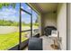 View from screened patio to backyard featuring a lush lawn and white privacy fence at 2513 Sunray Venus Way, Ruskin, FL 33570
