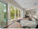 Living room featuring large sliding glass doors that open to a beautiful pool area with palm trees at 2711 W Trilby Ave, Tampa, FL 33611