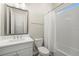 Bright bathroom with white subway tile, vanity, and shower/tub combo at 2839 Cordoba Ranch Blvd, Lutz, FL 33559