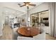 Open dining area with access to the kitchen, living room, and outdoor patio at 2839 Cordoba Ranch Blvd, Lutz, FL 33559