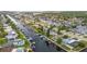 Aerial view of a waterfront community with canals, houses, and docks, capturing the essence of waterfront living at 4252 Floramar Ter, New Port Richey, FL 34652