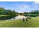 Backyard with a view of the lake with chairs, perfect for enjoying nature's beauty and relaxation at 11597 Weaver Hollow Rd, New Port Richey, FL 34654
