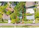 Aerial view of home surrounded by mature trees and a lush landscape enclosed by a red-lined border at 1518 Cheyenne Ne St, St Petersburg, FL 33703