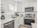 Well-lit kitchen with stainless steel appliances, white subway tile backsplash, and bright white cabinets at 1518 Cheyenne Ne St, St Petersburg, FL 33703