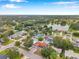 Aerial view shows property's location within a lush, green neighborhood and highlights proximity to a serene lake at 1710 Townsend St, Clearwater, FL 33755