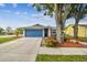 Charming single-story home with a blue garage door and well-maintained landscaping at 4108 Woodtrail Blvd, New Port Richey, FL 34653