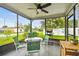 Enclosed patio featuring a round glass table and green patio chairs perfect for outdoor living at 4108 Woodtrail Blvd, New Port Richey, FL 34653