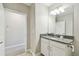 Bathroom vanity with white cabinets and granite countertop at 10282 Echo Dock Loop, San Antonio, FL 33576