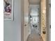 Hallway showing two rooms, one bathroom with cactus shower curtain and one bedroom at 10399 Boyette Brook St, Riverview, FL 33569