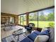 Screened sunroom with tile flooring, comfortable seating and view of backyard at 12603 Corral Rd, Tampa, FL 33626