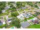 An aerial view shows a residential neighborhood with manicured lawns and swimming pools at 1848 68Th N Ave, St Petersburg, FL 33702