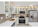 The kitchen features stainless steel appliances, quartz countertops, and glass-front upper cabinets at 205 W Wheeler Rd, Seffner, FL 33584