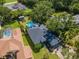 Aerial view of home with pool, spacious backyard and lush greenery at 211 Arlington E Ave, Oldsmar, FL 34677