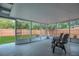 The screened porch features an epoxy floor and views of the lush backyard at 2837 Woodcrest Dr, Sarasota, FL 34239
