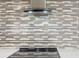 Detail of the modern kitchen backsplash with sleek oven range and hood at 4300 16Th N Ave, St Petersburg, FL 33713