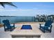 Charming patio featuring a cozy fire pit and scenic waterfront views at 4381 Poinsettia Dr, St Pete Beach, FL 33706