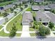 Aerial view showcases a home with a manicured lawn and a paved driveway at 4902 Grist Mill Ct, Wimauma, FL 33598