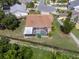 Aerial image of home with a screened pool and backyard, surrounded by lush greenery and fencing at 9702 Mary Robin Dr, Riverview, FL 33569