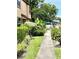 Well-maintained front yard showcasing the home's landscaping and inviting outdoor space, plus a sidewalk at 1884 Clearbrooke Dr, Clearwater, FL 33760