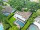 An aerial showcasing the pool and backyard surrounded by lush landscaping and mature trees at 4209 Winding Willow Dr, Tampa, FL 33618