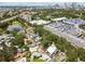 Expansive aerial view of a neighborhood showcasing homes near commercial spaces and distant city skyline at 711 S Bungalow Ter, Tampa, FL 33606