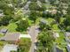 Aerial view of a neighborhood featuring homes with green lawns and mature trees along with a circular cul-de-sac at 903 Dixie Maid Ln, Valrico, FL 33594