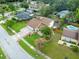 Aerial view showcasing the house, lush lawn, driveway, and neighborhood, highlighting its prime location at 15711 Springmoss Ln, Tampa, FL 33624